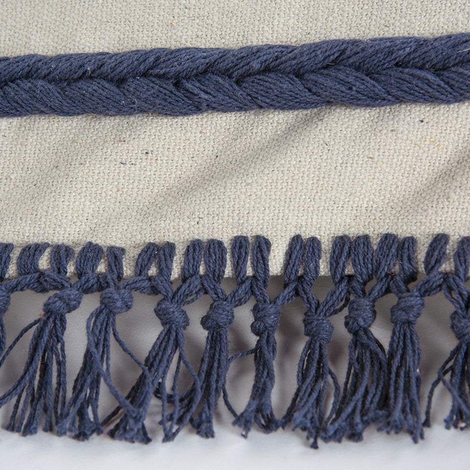 Blue Braided Stripe Macrame Fringe Lumbar Pillow - Image 4