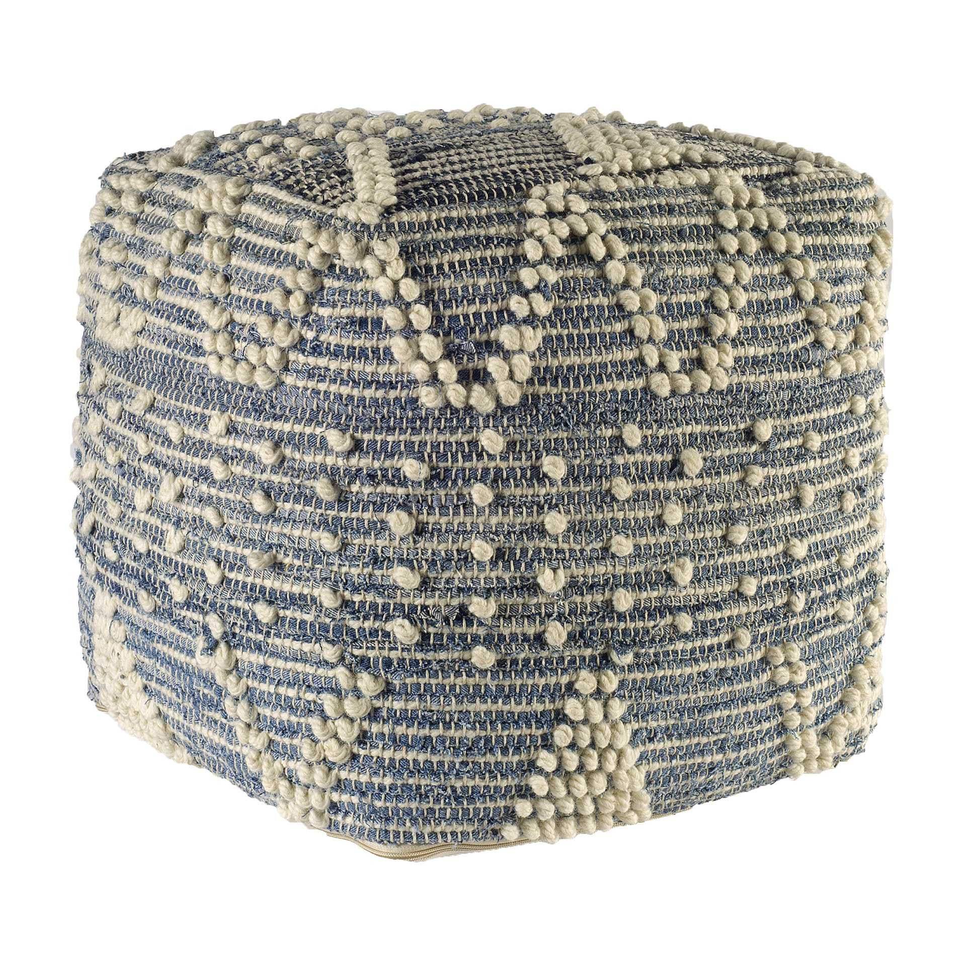 Blue Denim And Ivory Square Pouf With Cotton Stitched - Image 3
