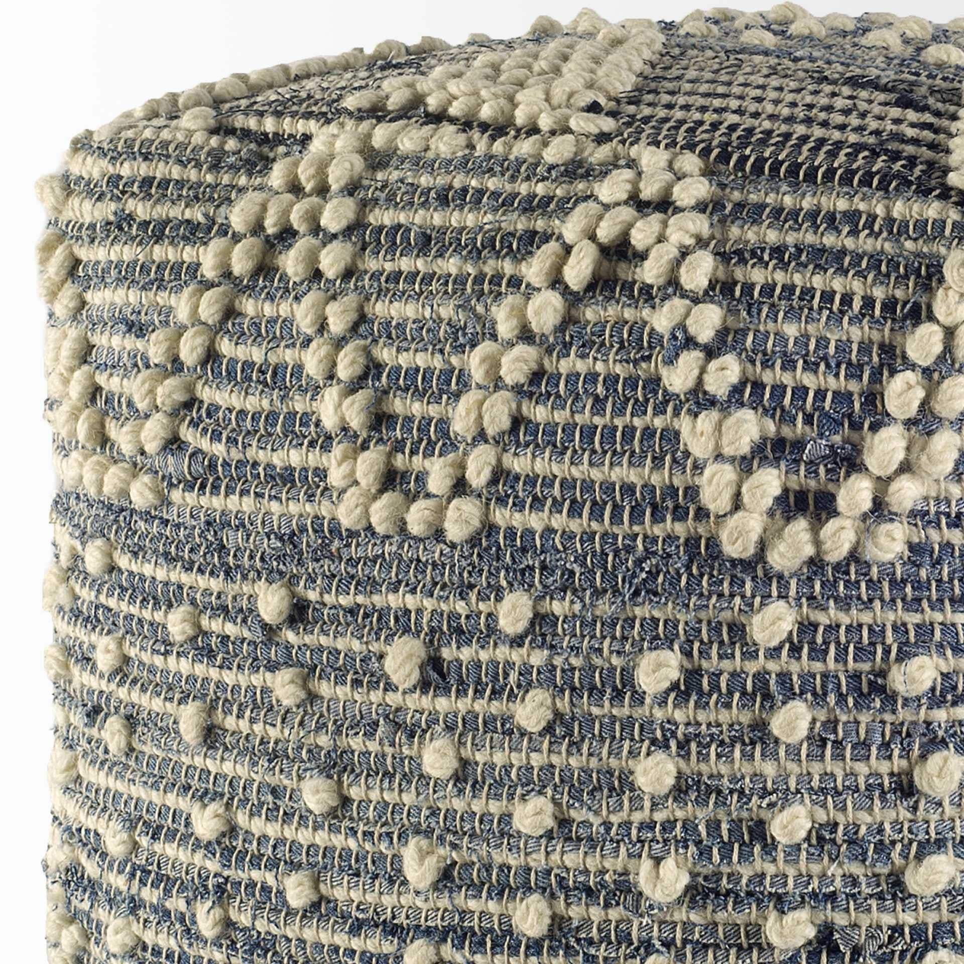 Blue Denim And Ivory Square Pouf With Cotton Stitched - Image 4