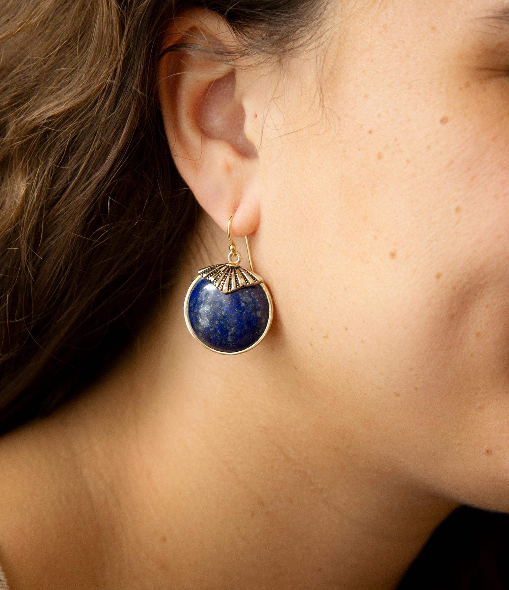 Blue Lapis Circle Golden Drop Earings - Image 2