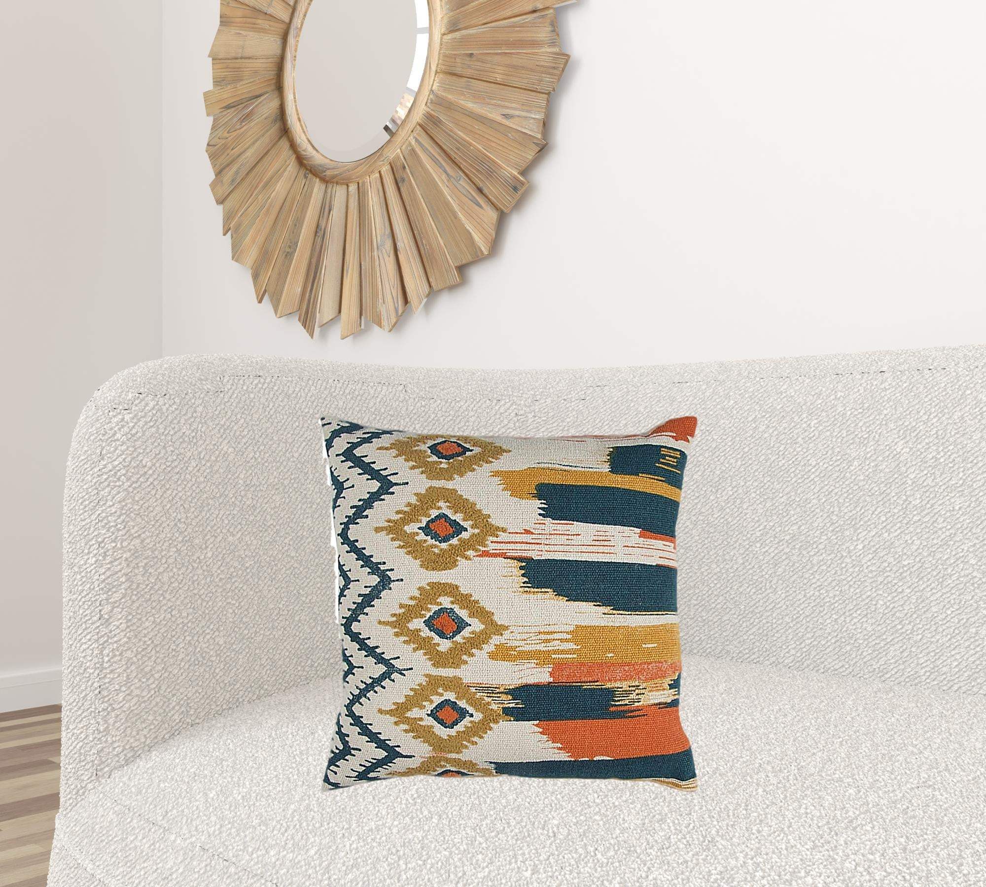 Blue Mustard Ikat Pattern Throw Pillow - Image 2
