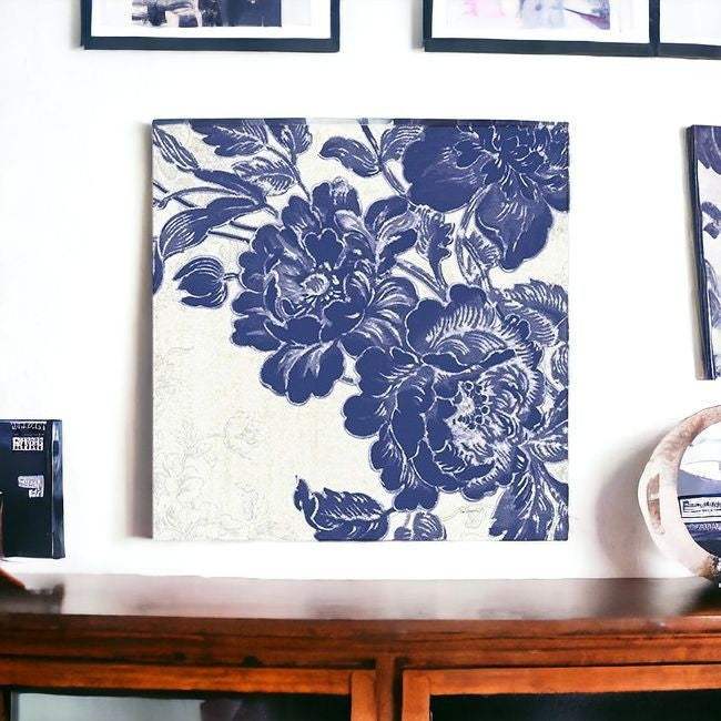 Blue Toile Rose Unframed Print Wall Art - Image 4