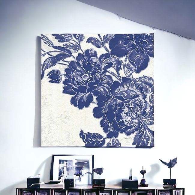 Blue Toile Rose Unframed Print Wall Art - Image 2