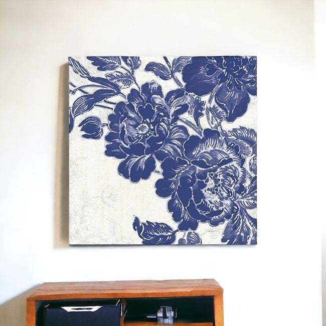Blue Toile Rose Unframed Print Wall Art - Image 3