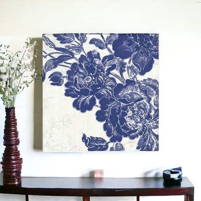 Blue Toile Rose Unframed Print Wall Art - Image 4