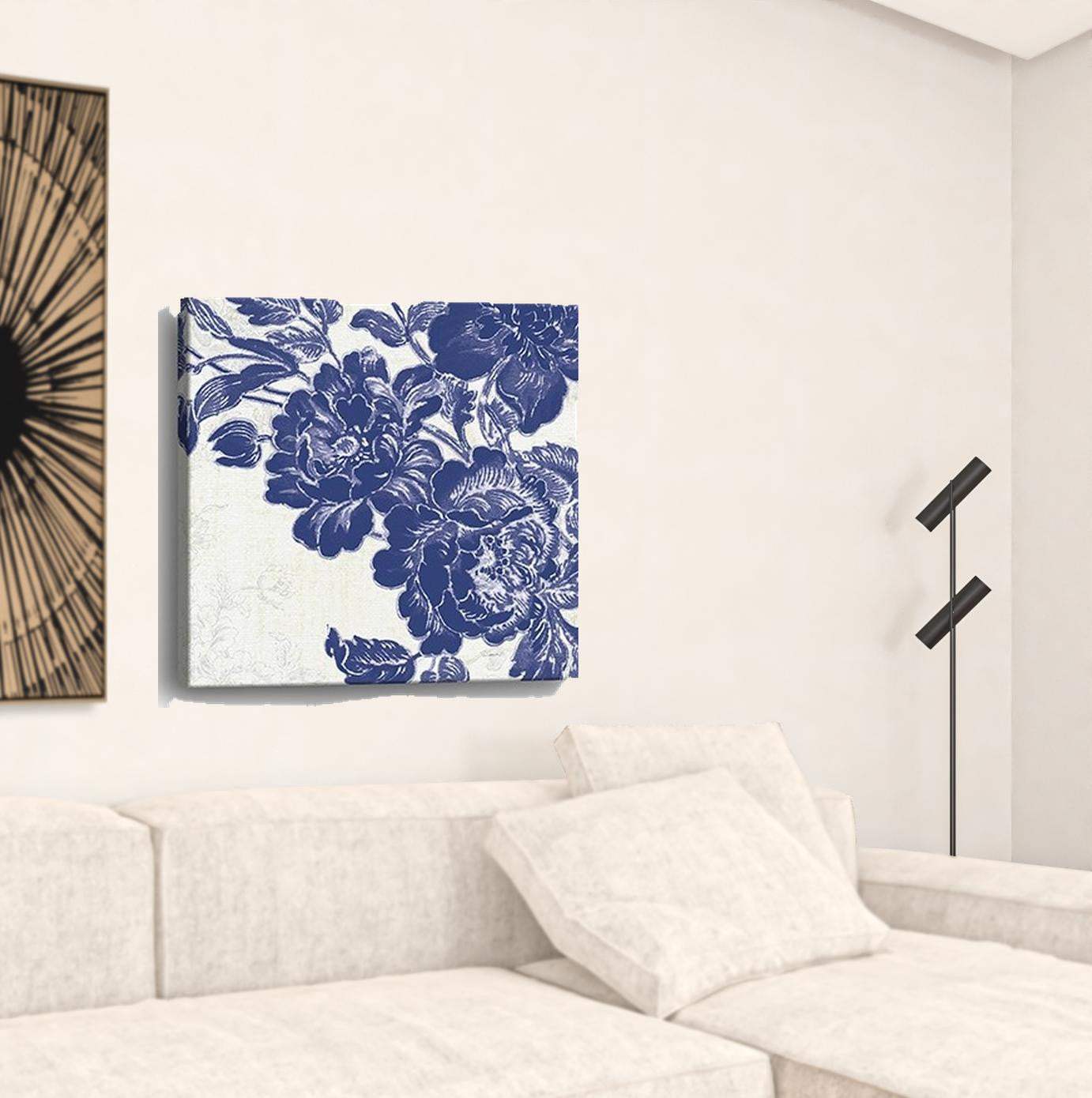 Blue Toile Rose Unframed Print Wall Art - Image 5