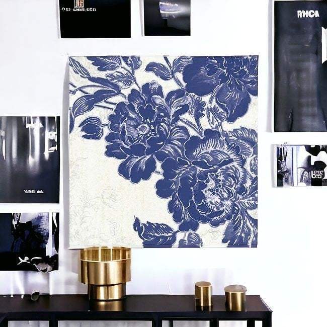 Blue Toile Rose Unframed Print Wall Art - Image 2
