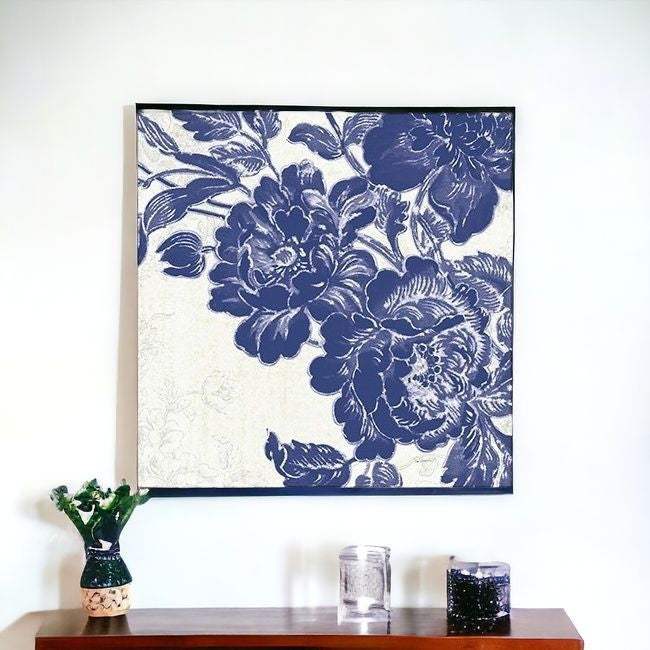 Blue Toile Rose Unframed Print Wall Art - Image 4