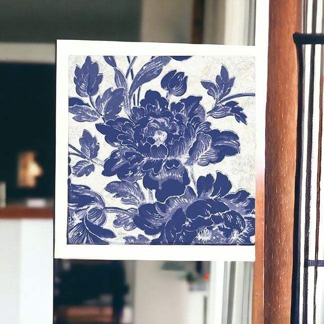 Blue Toile Roses Unframed Print Wall Art - Image 4