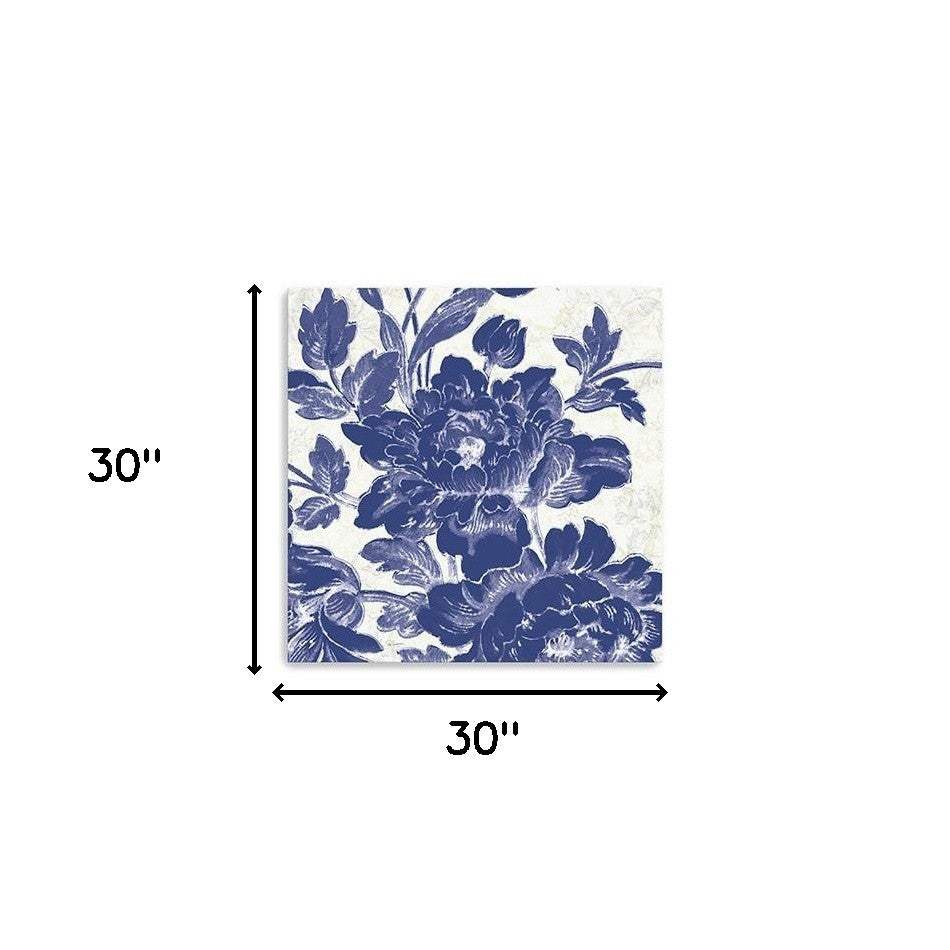 Blue Toile Roses Unframed Print Wall Art - Image 9