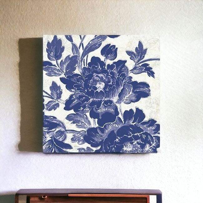 Blue Toile Roses Unframed Print Wall Art - Image 4
