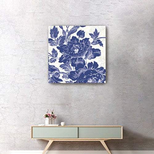 Blue Toile Roses Unframed Print Wall Art - Image 7