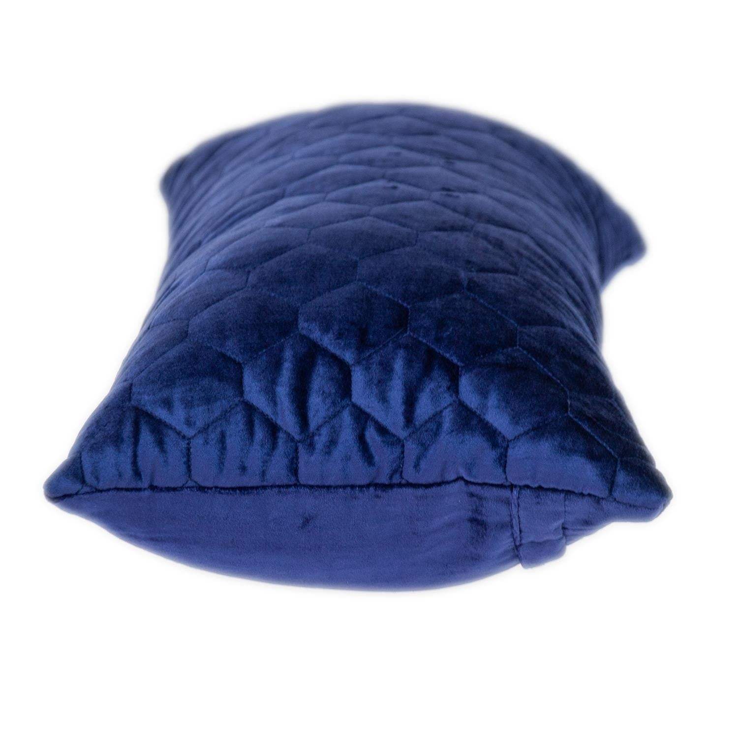 Blue Tufted Velvet Quilted Lumbar Throw Pillow - Image 4