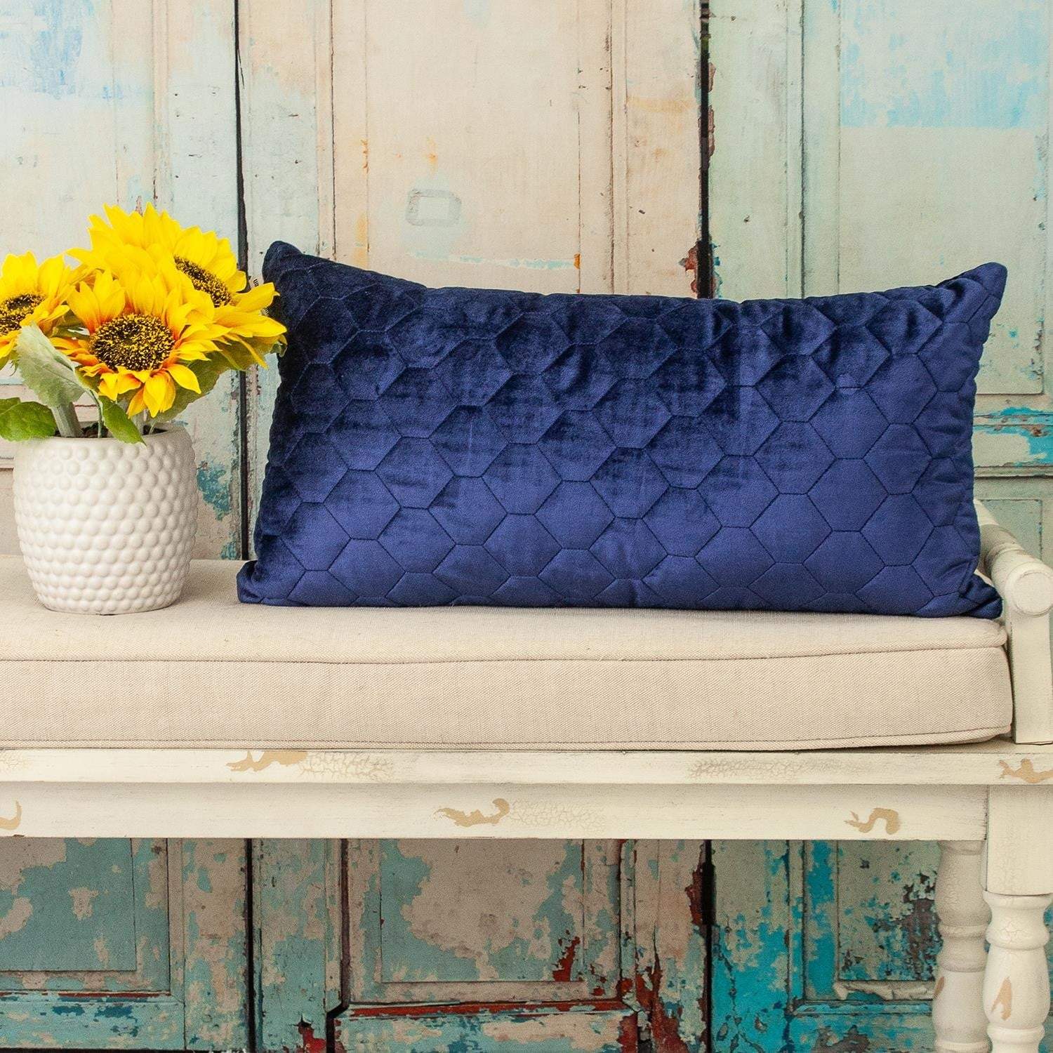 Blue Tufted Velvet Quilted Lumbar Throw Pillow - Image 6