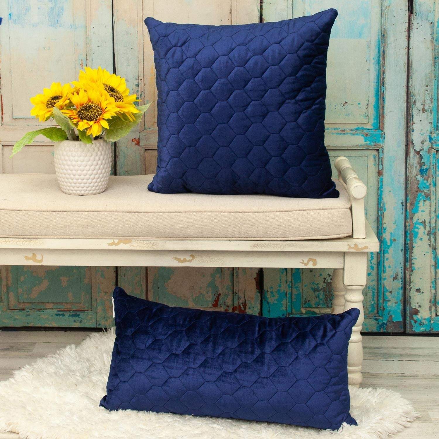 Blue Tufted Velvet Quilted Lumbar Throw Pillow - Image 8