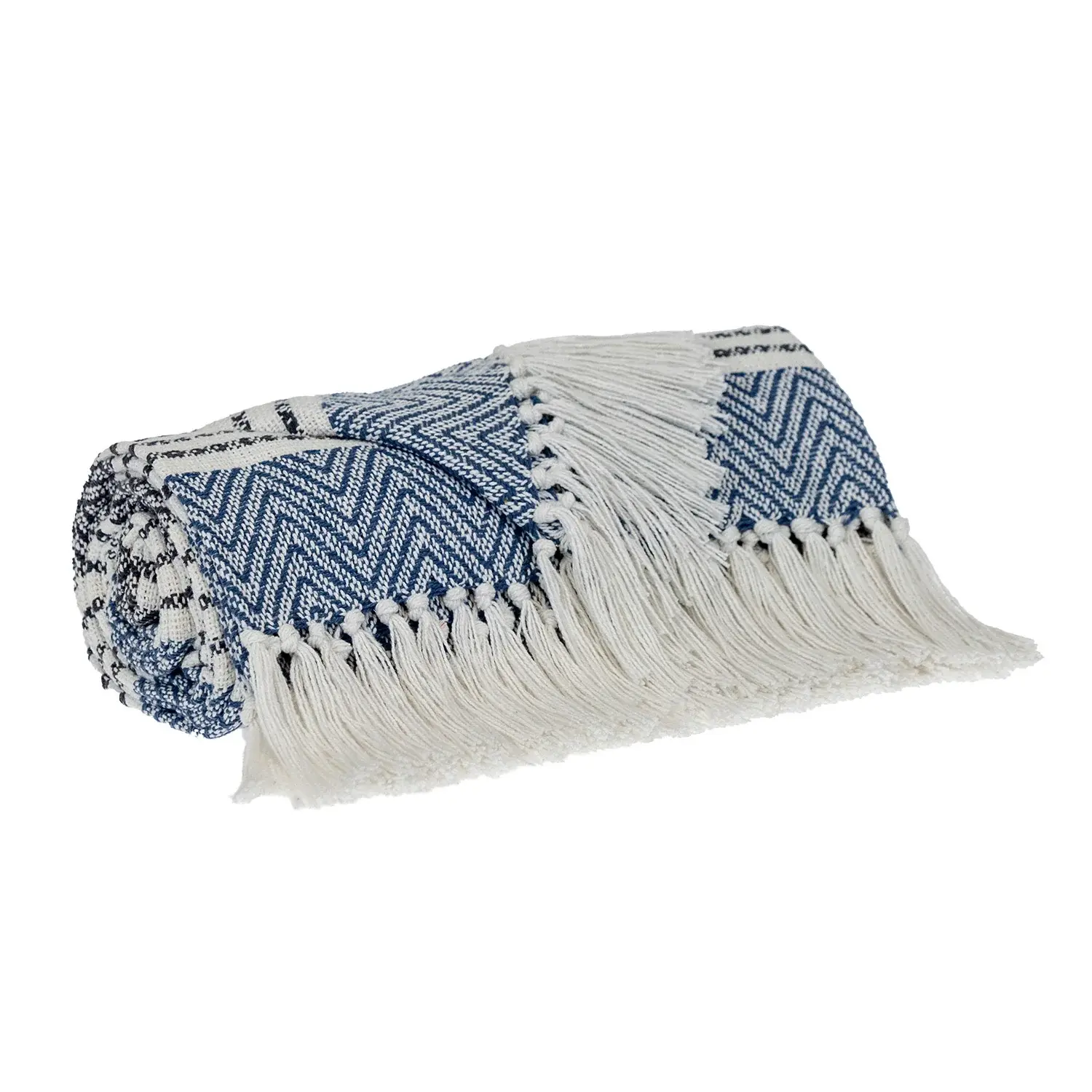 Blue Woven Cotton Striped Throw Blanket - Image 3