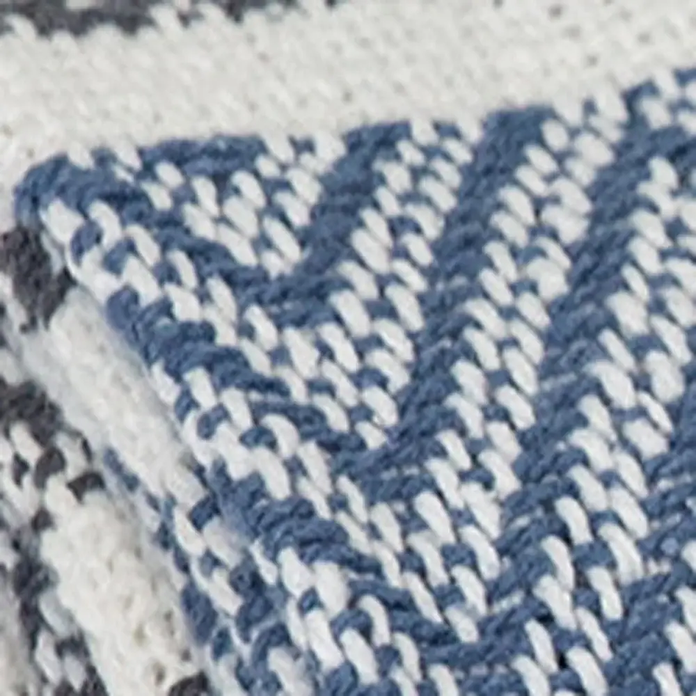 Blue Woven Cotton Striped Throw Blanket - Image 5