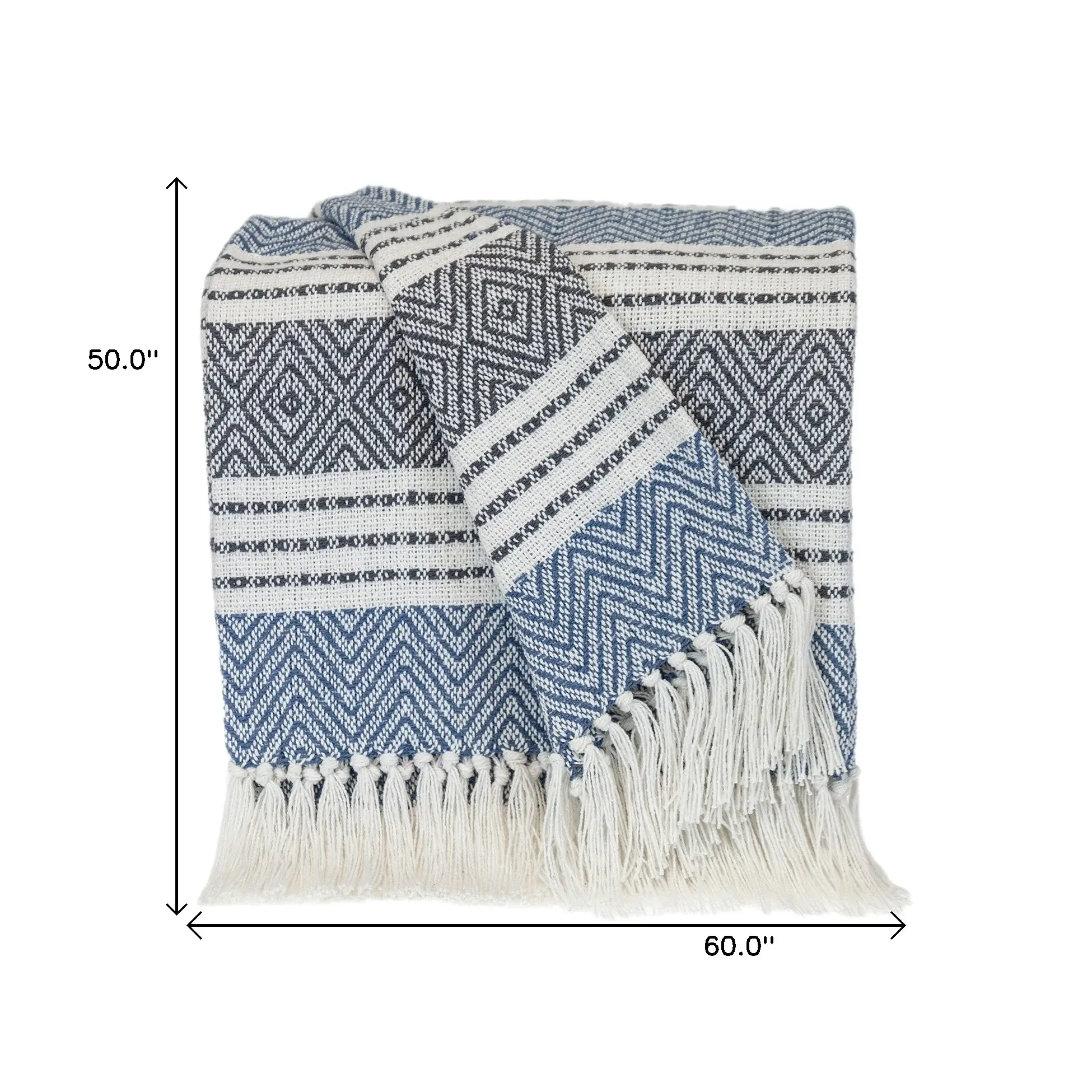 Blue Woven Cotton Striped Throw Blanket - Image 7