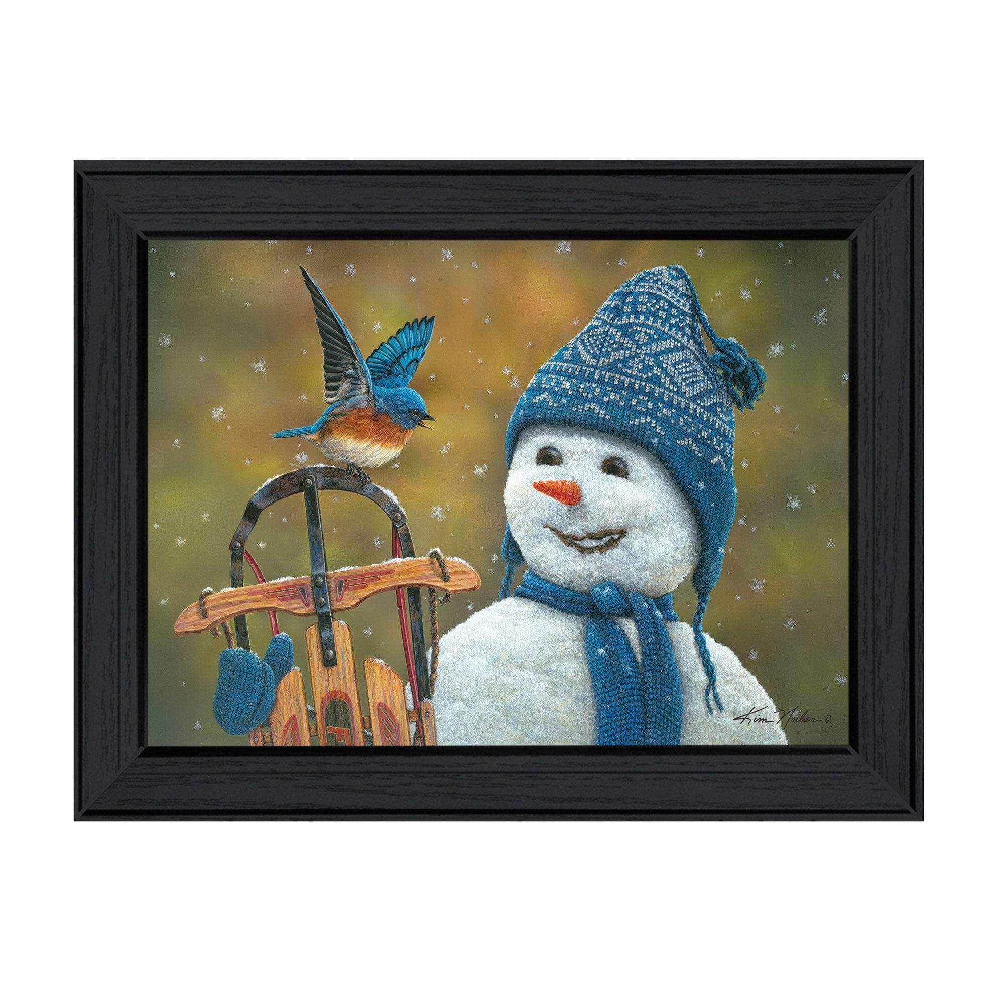 Bluebird Snowman Black Framed Print Wall Art - Image 2