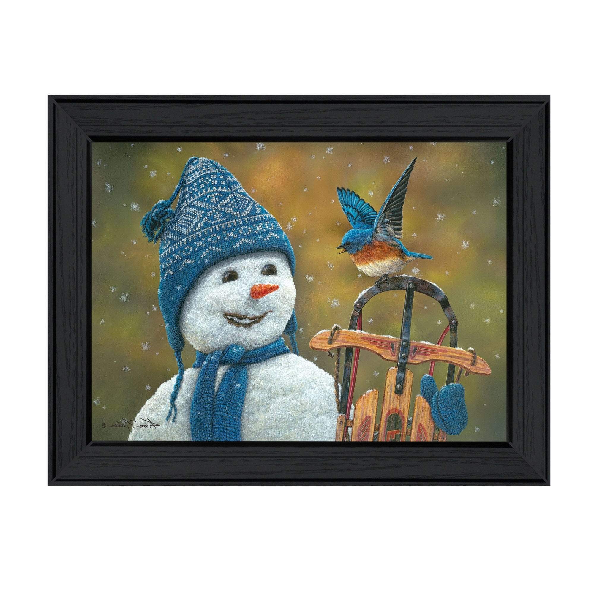 Bluebird Snowman Black Framed Print Wall Art - Image 3