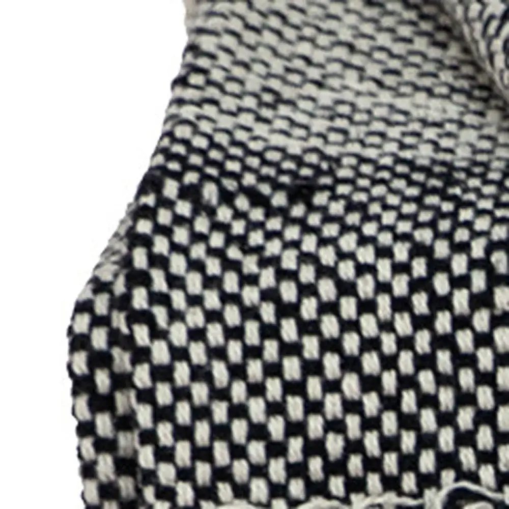 Boho Beige and Black Handloom Weave Throw with Decorative Tassels - Image 6
