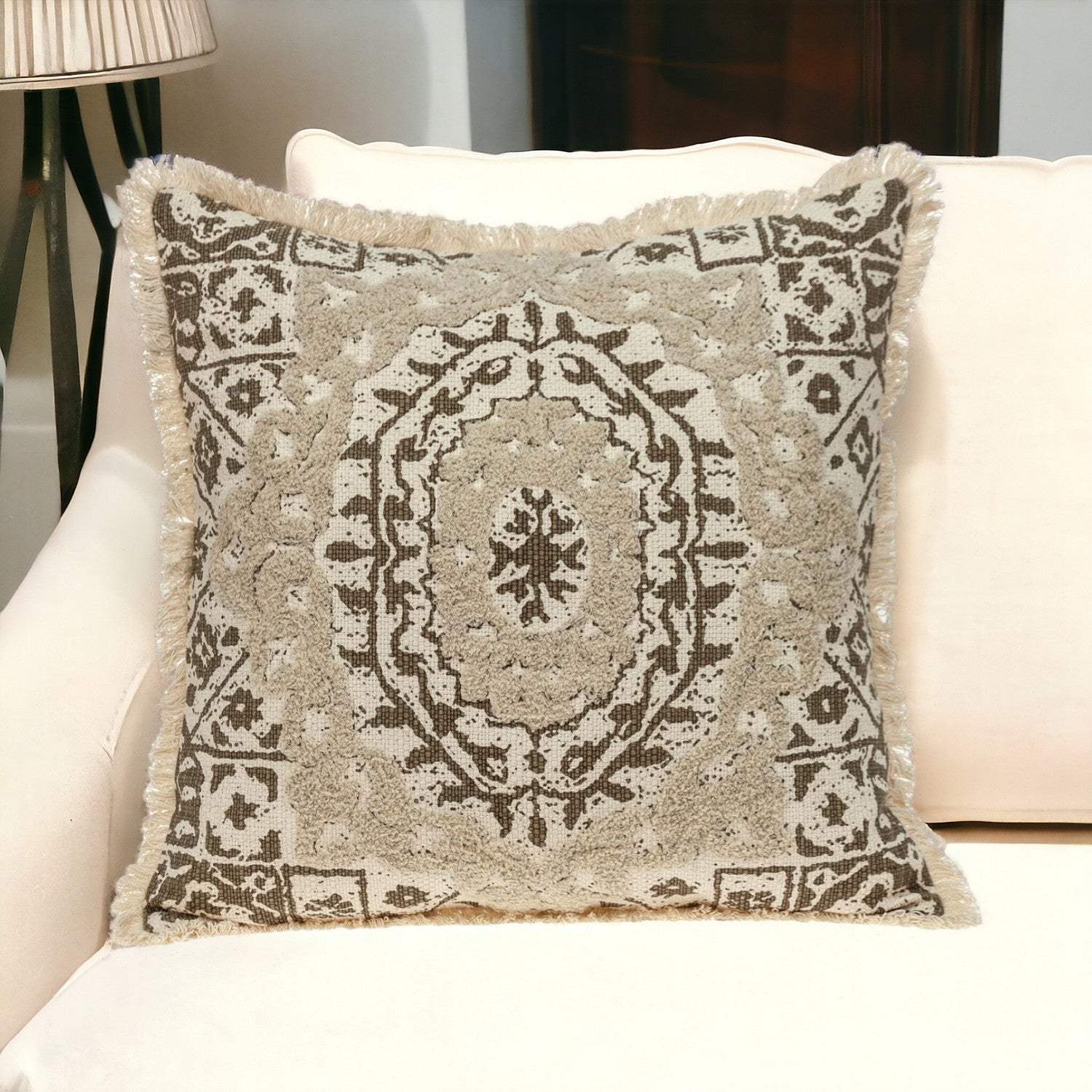 Boho Garland Beige and Brown Decorative Accent Pillow - Image 2
