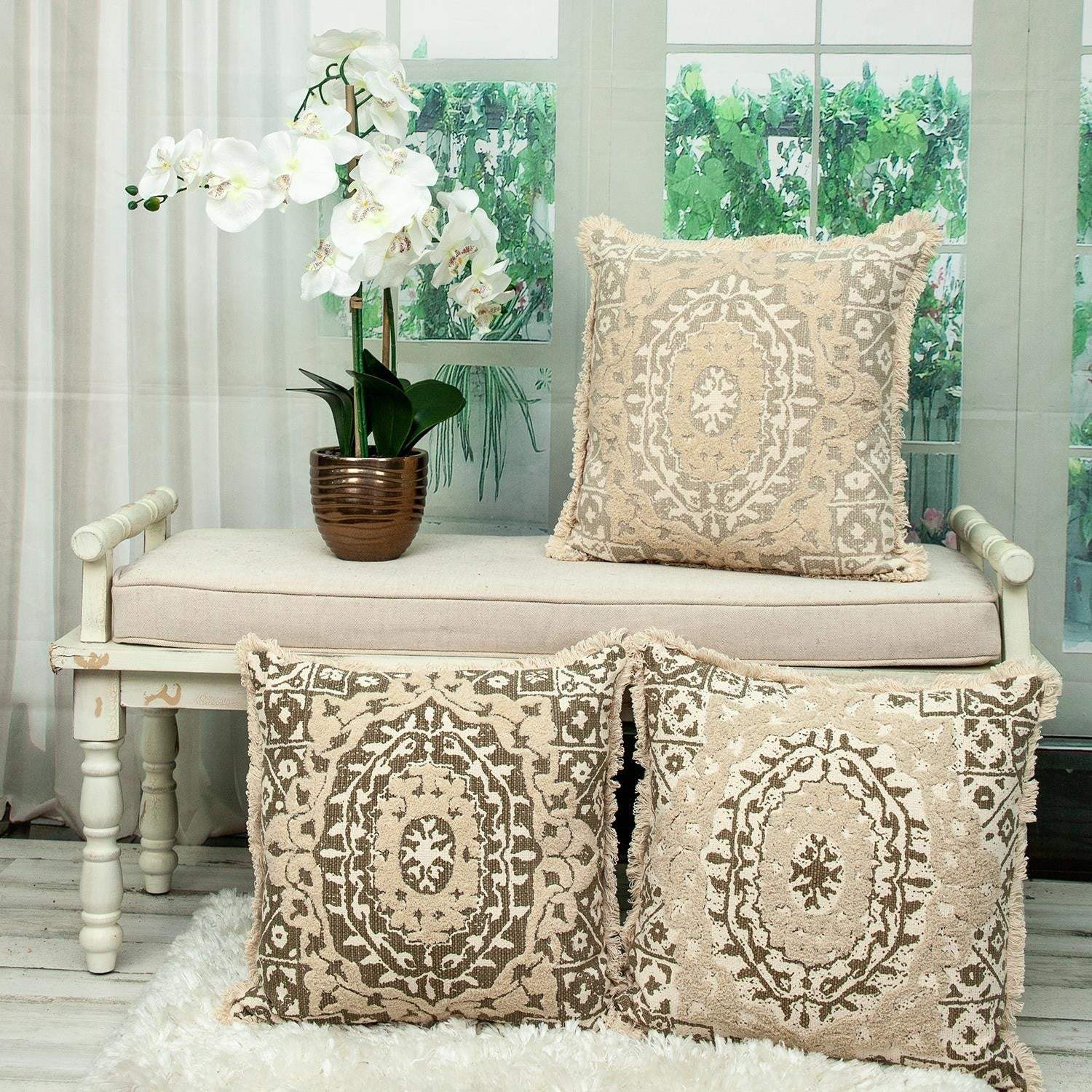 Boho Garland Beige and Brown Decorative Accent Pillow - Image 8