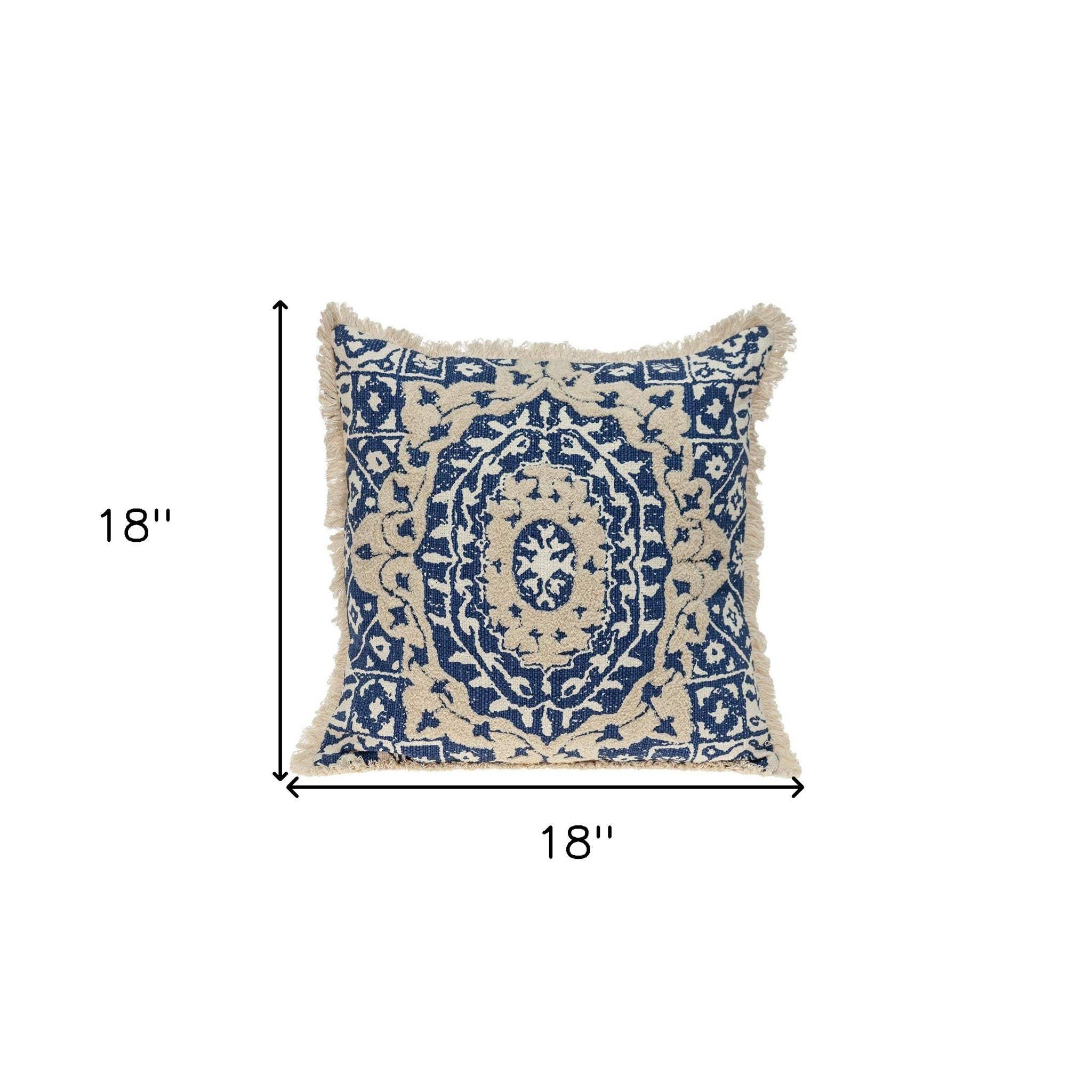 Boho Garland Beige and Navy Blue Decorative Accent Pillow - Image 3