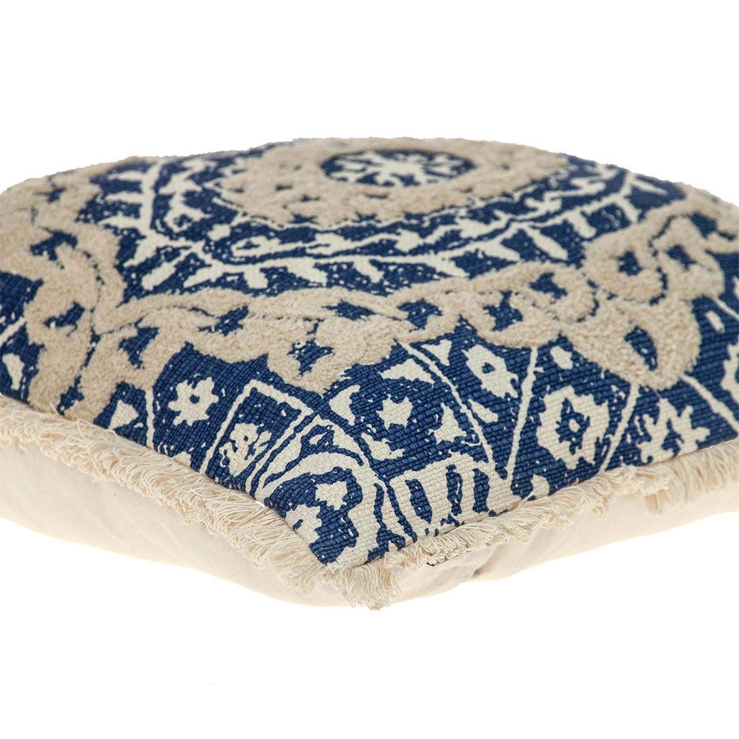 Boho Garland Beige and Navy Blue Decorative Accent Pillow - Image 6