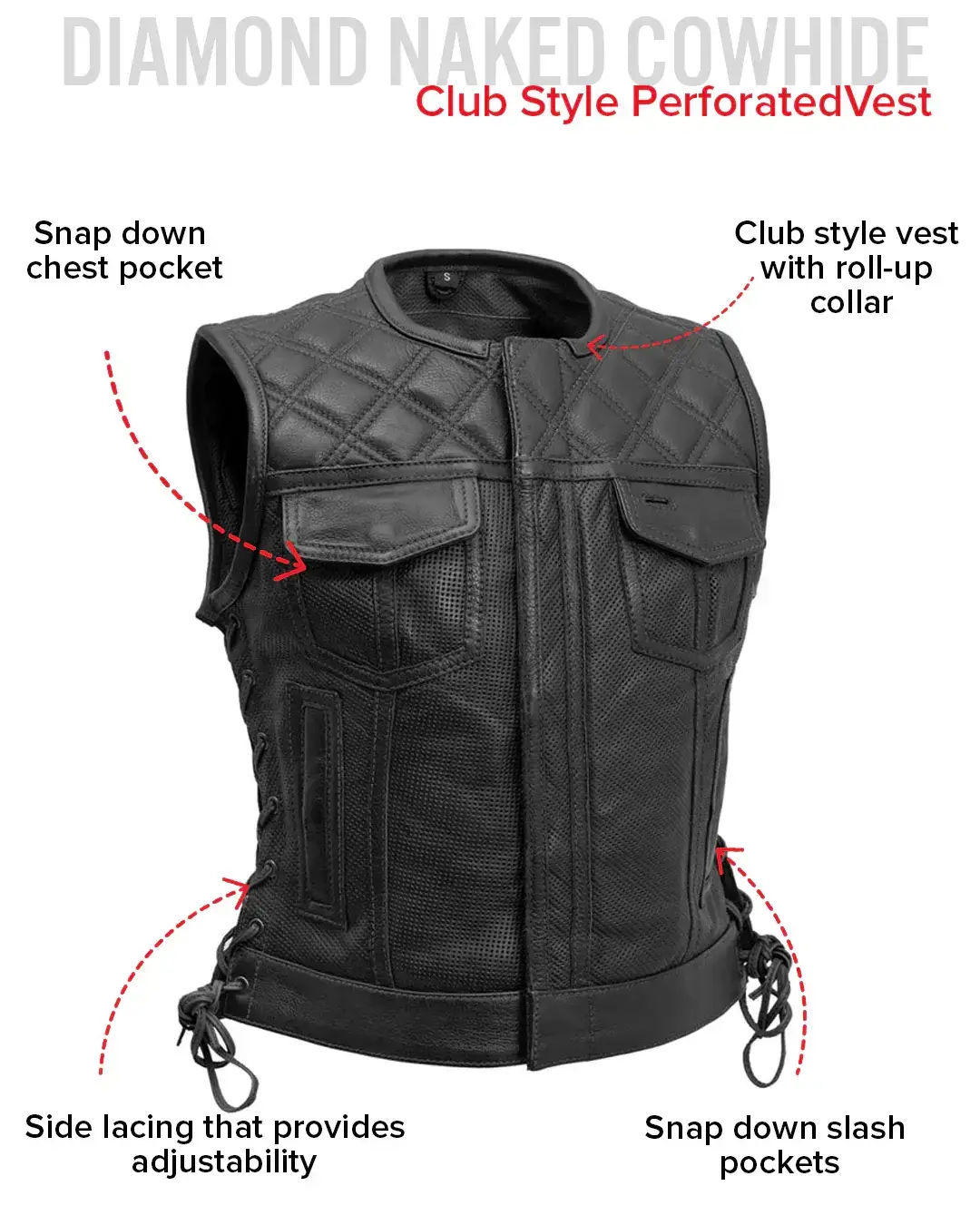 Bonnie Perforated Women's Motorcycle Leather Vest - Image 15