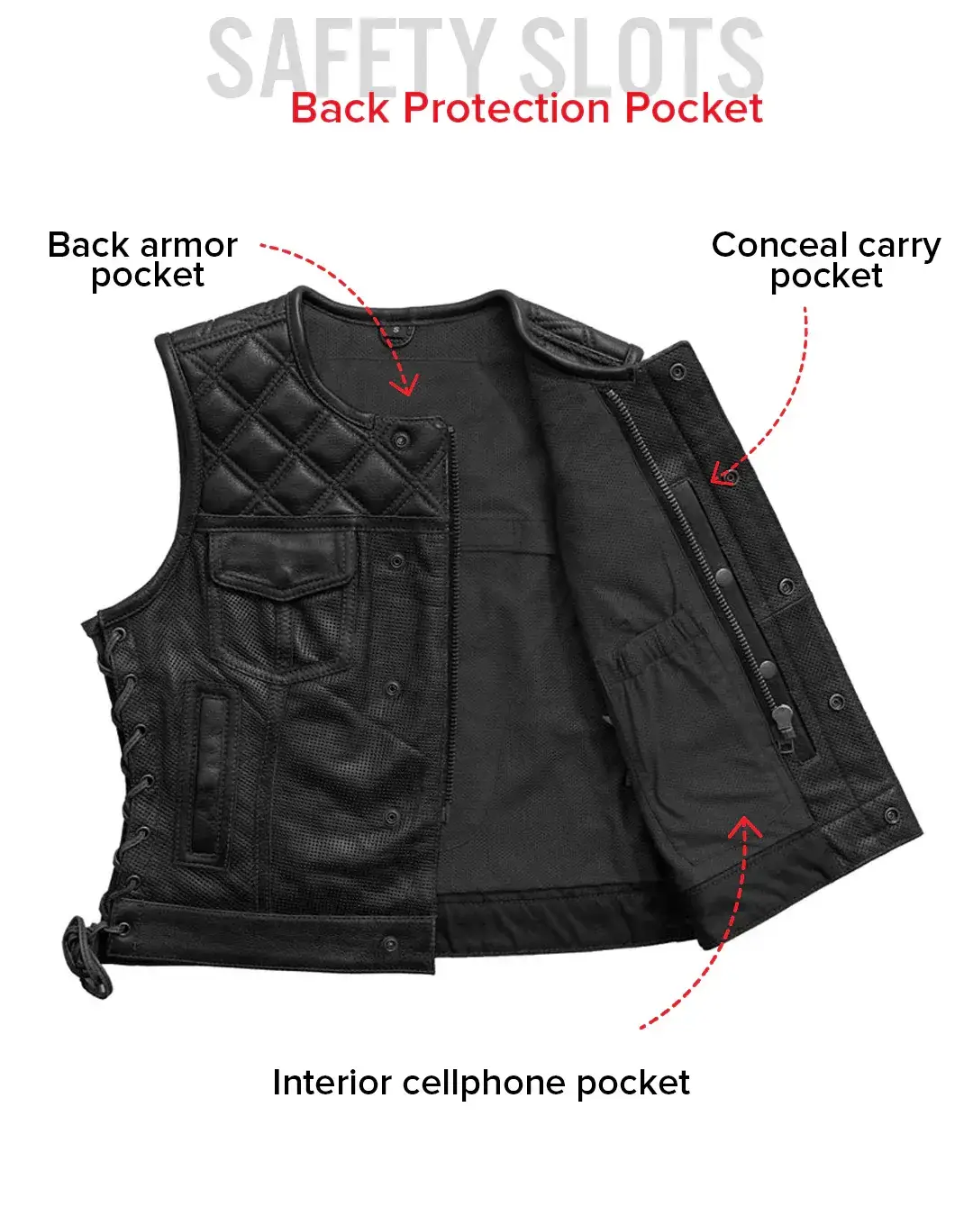 Bonnie Perforated Women's Motorcycle Leather Vest - Image 17