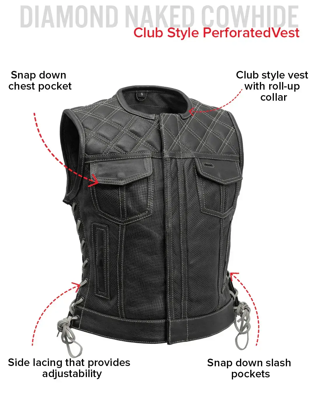 Bonnie Perforated Women's Motorcycle Leather Vest - Image 18