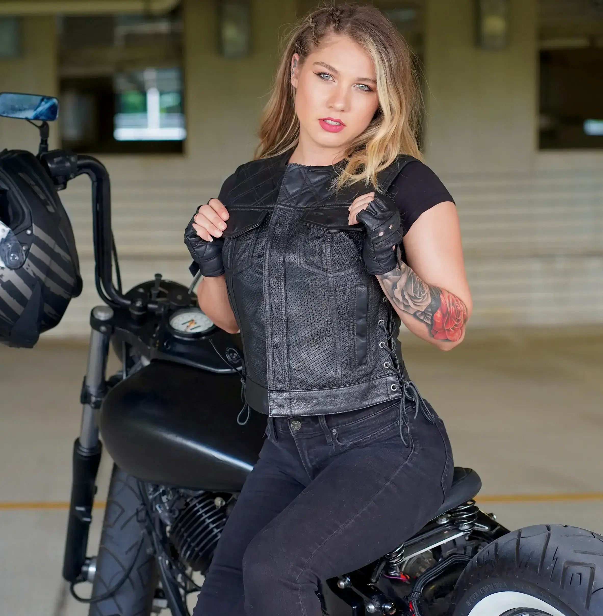 Bonnie Perforated Women's Motorcycle Leather Vest - Image 25