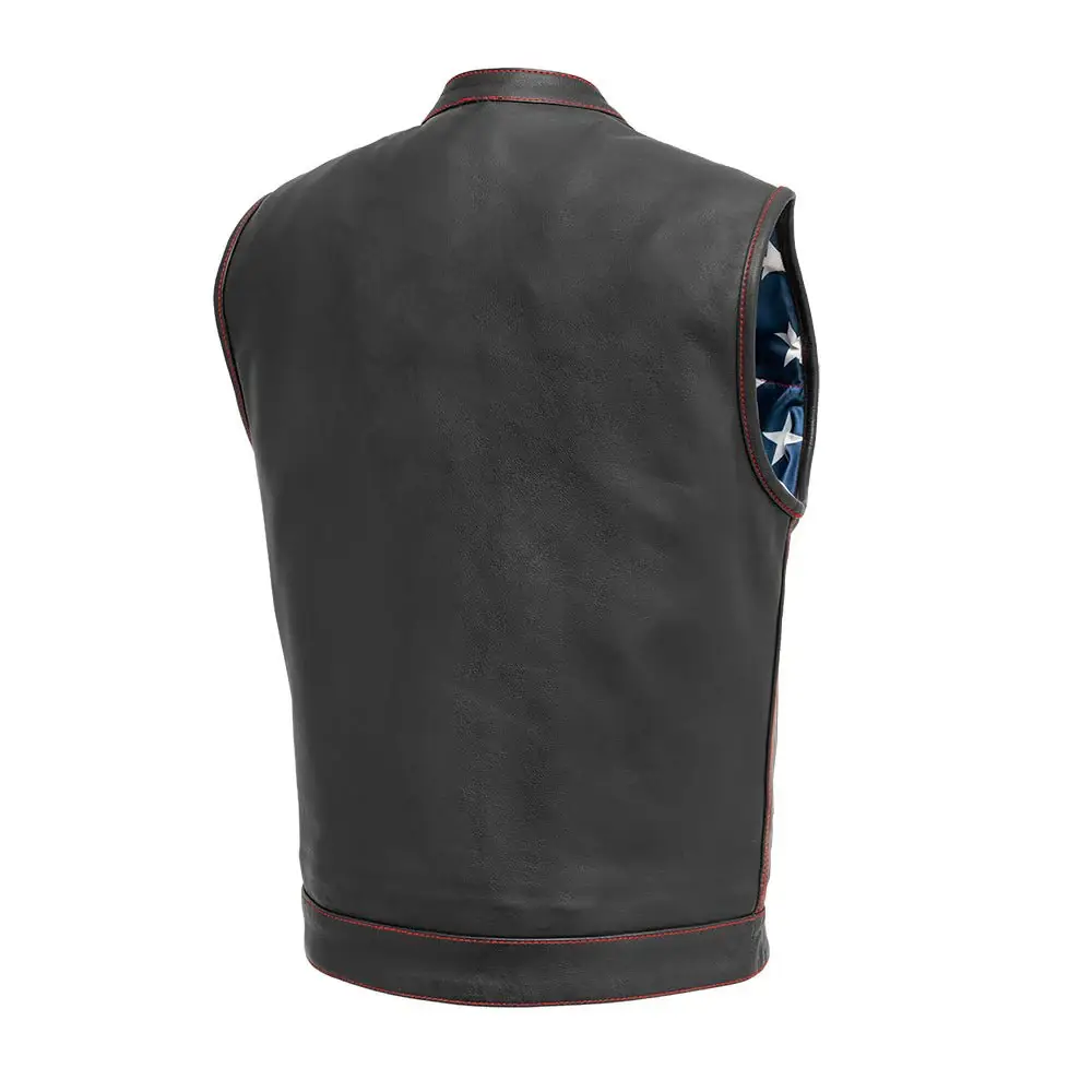 Born Free Men's Leather Motorcycle Leather Vest - Red Stitch - Image 2