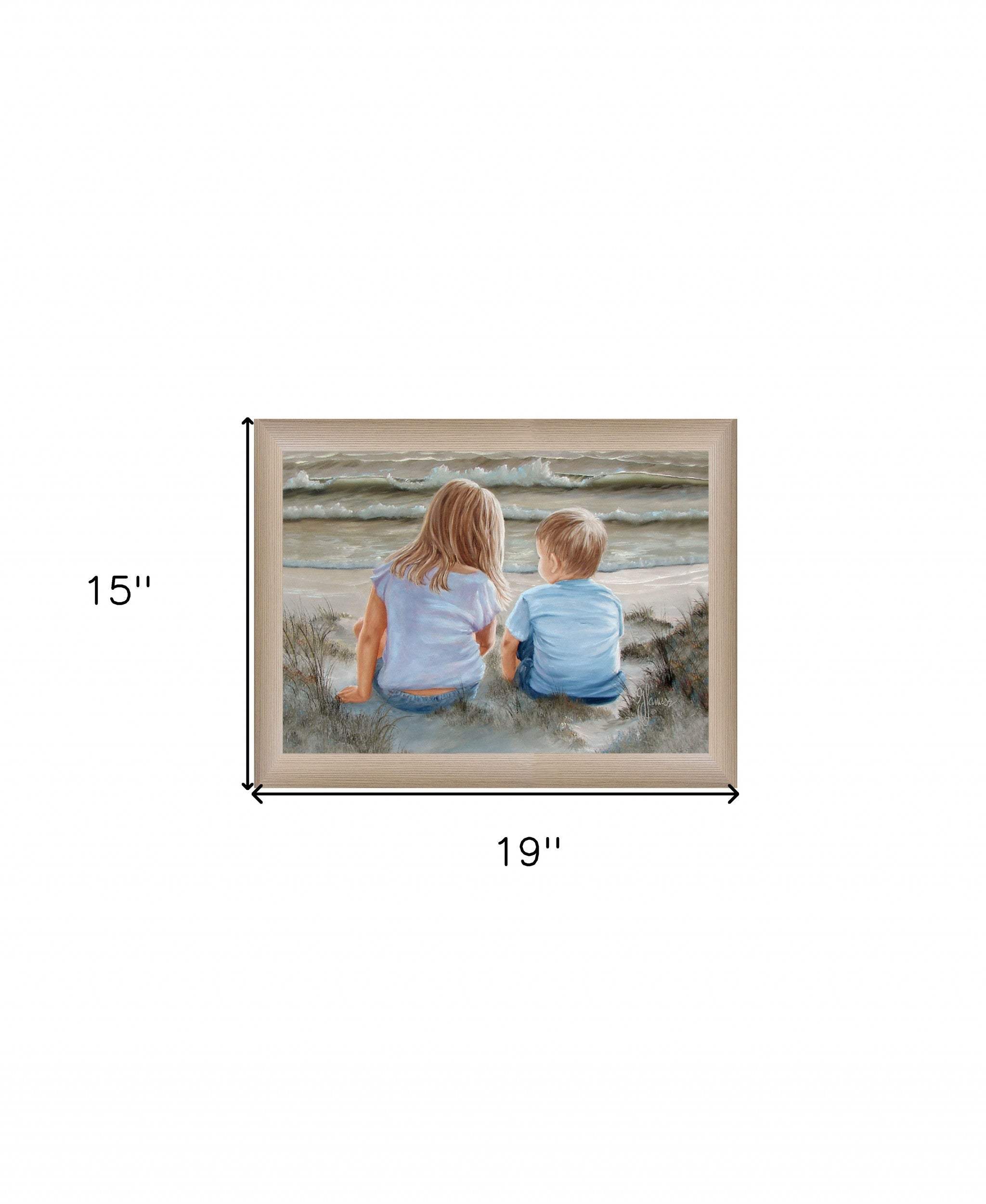 Boy and Girl Sitting in Dunes Brown Framed Print Wall Art - Image 5