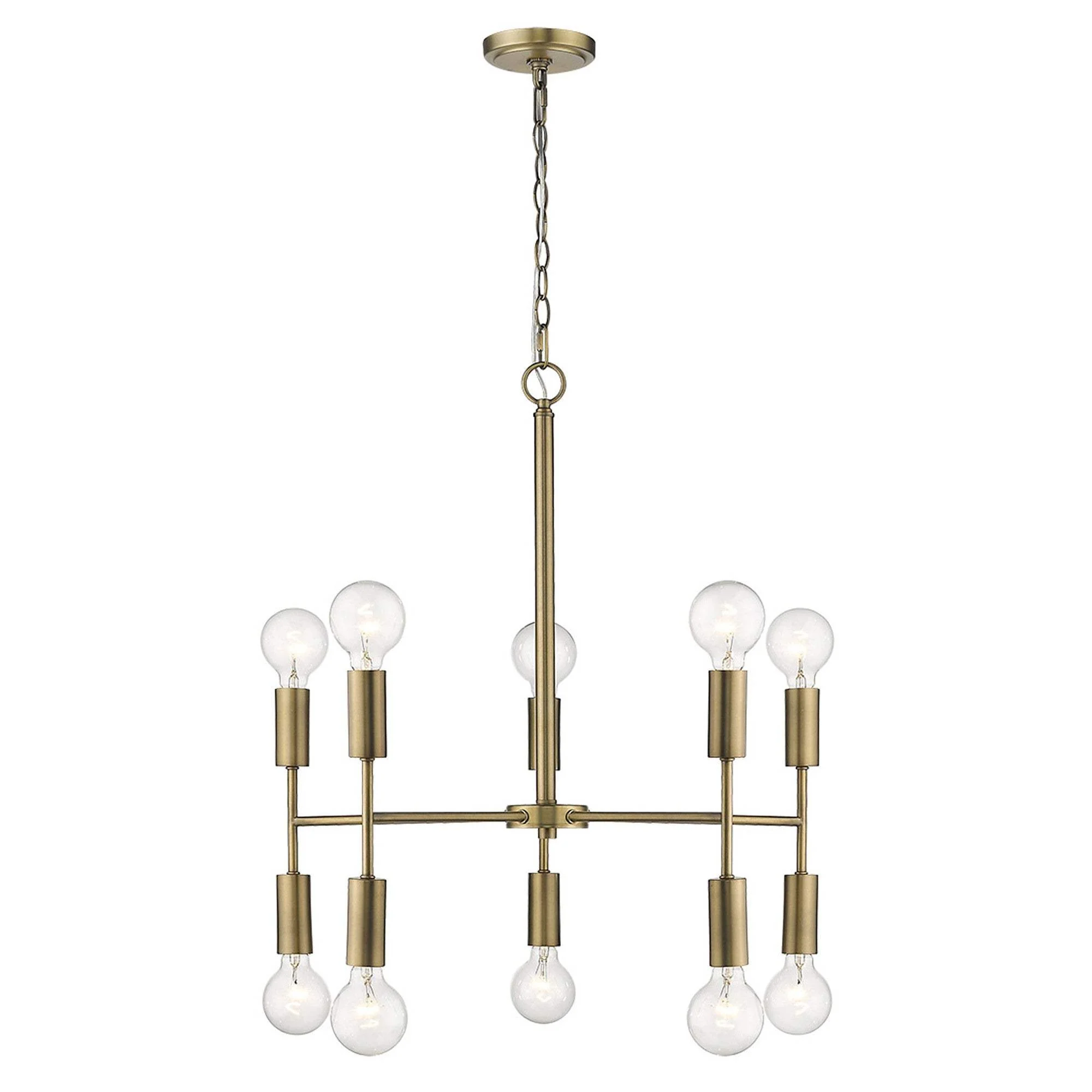 Brass Candle Style Ten Light Metal Dimmable Chandelier - Image 8