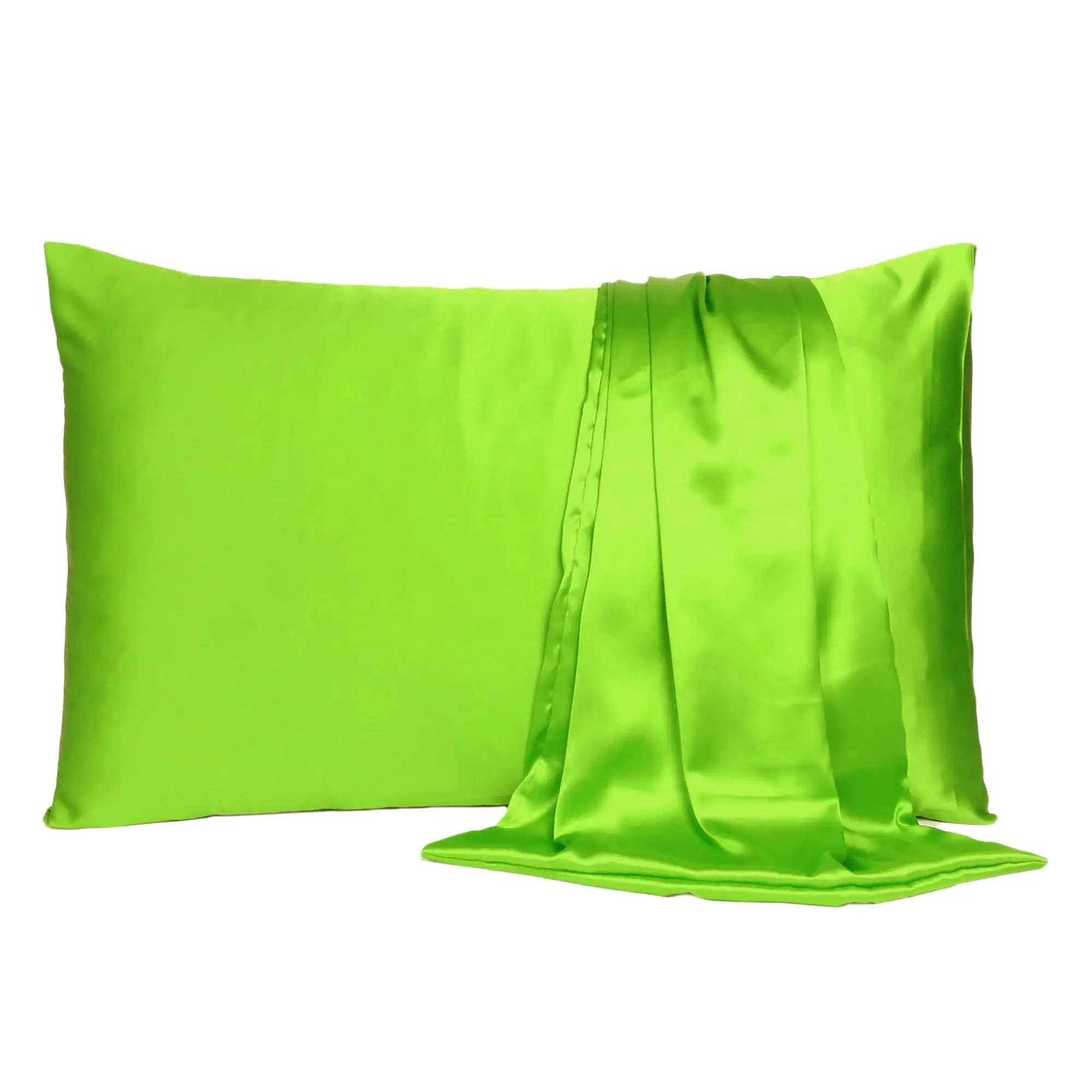 Bright Green Dreamy Set Of 2 Silky Satin Queen Pillowcases - Image 4