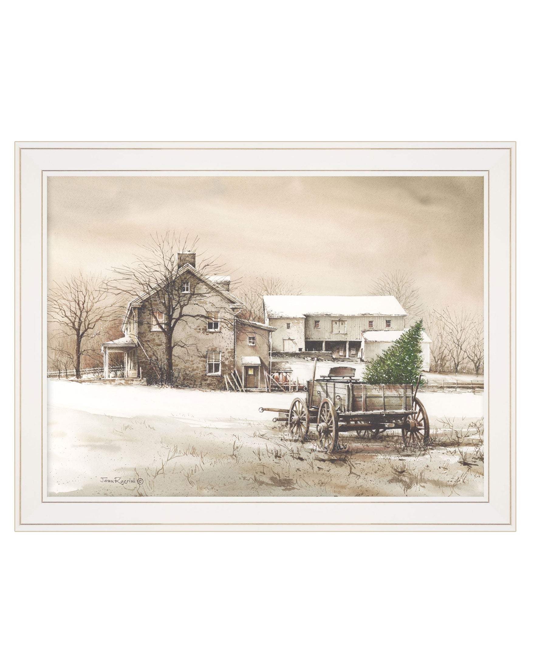 Bringing Home the Tree 2 White Framed Print Wall Art - Image 2
