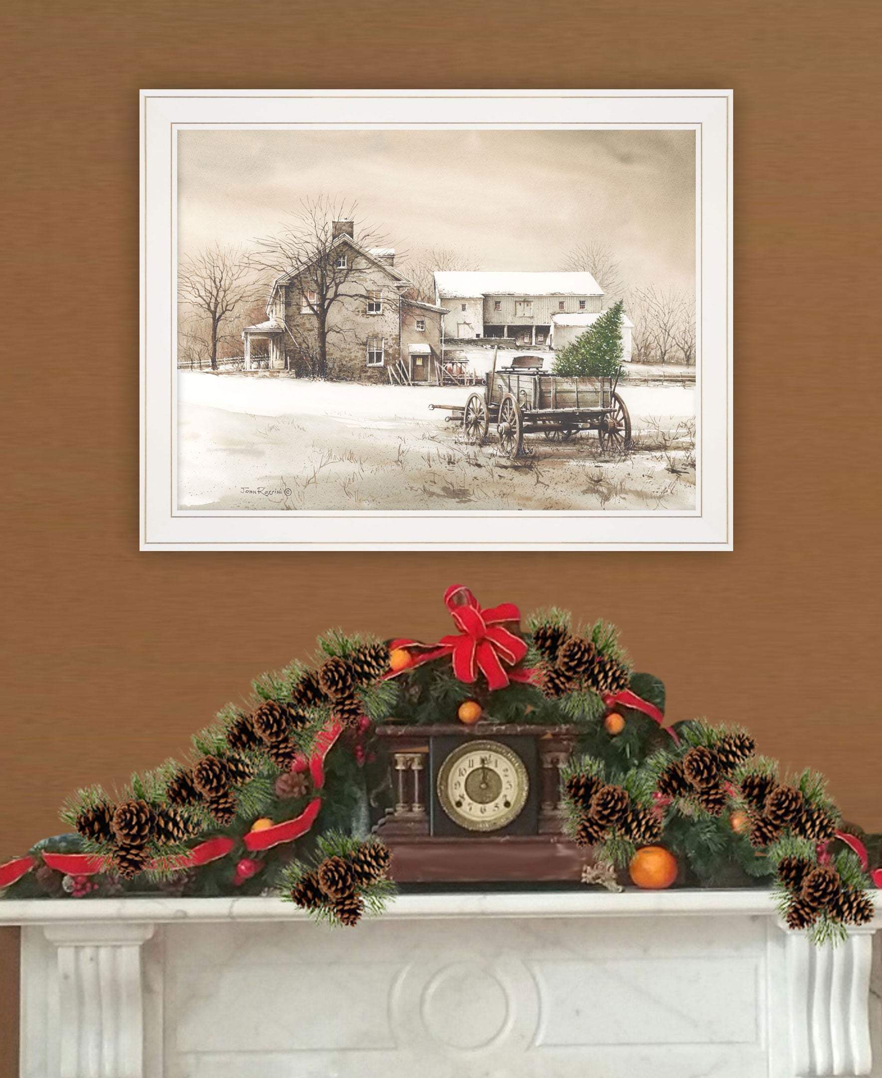 Bringing Home the Tree 2 White Framed Print Wall Art - Image 4