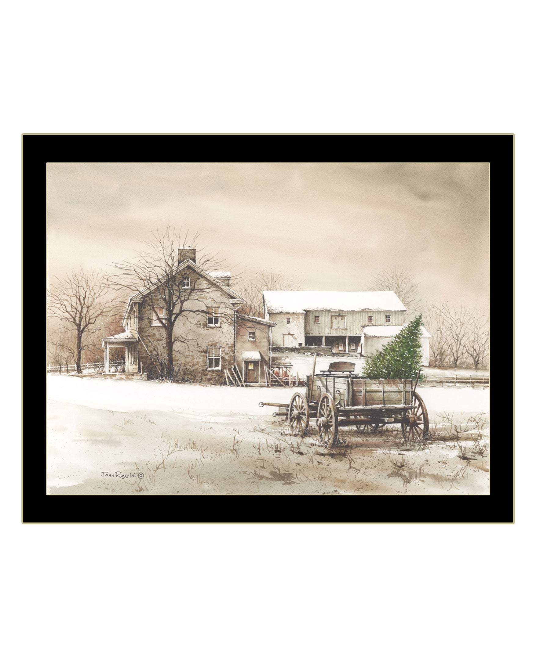Bringing Home the Tree 3 Black Framed Print Wall Art - Image 2