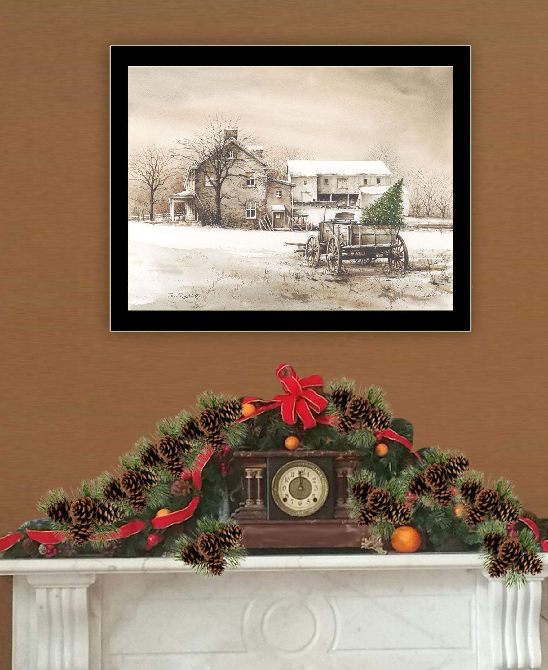Bringing Home the Tree 3 Black Framed Print Wall Art - Image 4
