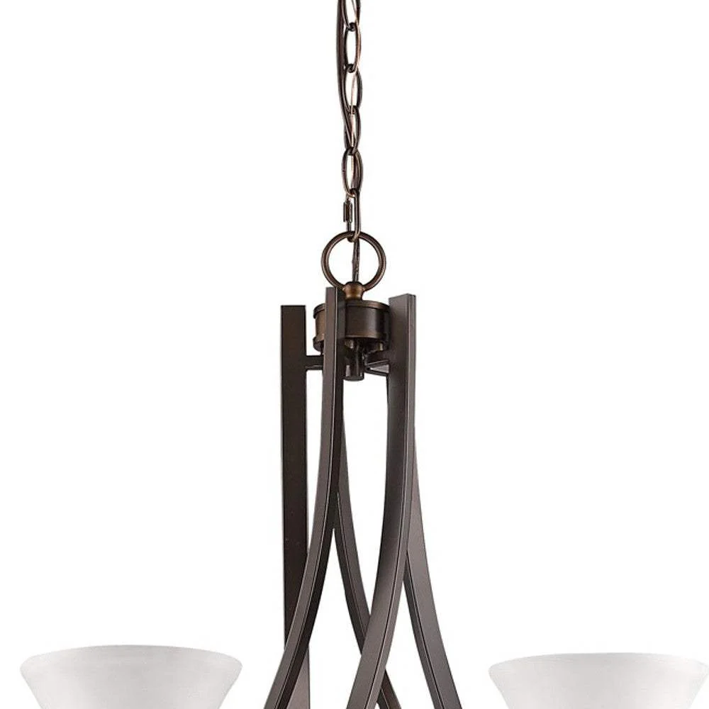 Bronze Candle Style Five Light Frosted Metal Dimmable Chandelier With White Shades - Image 4