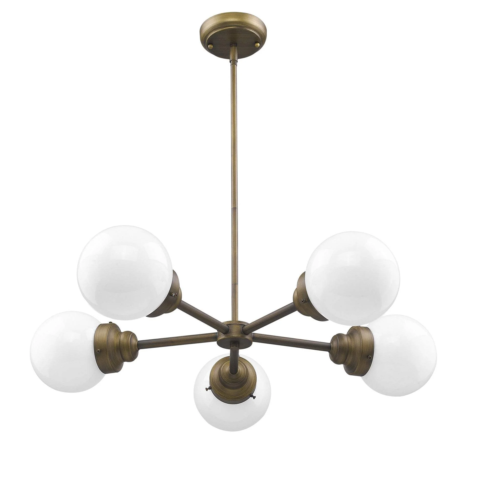 Bronze Five Light Metal Dimmable Chandelier With White Shades - Image 2