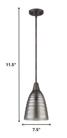 Bronze Hanging Light with Ribbed Pebbled Glass Shade - Image 6