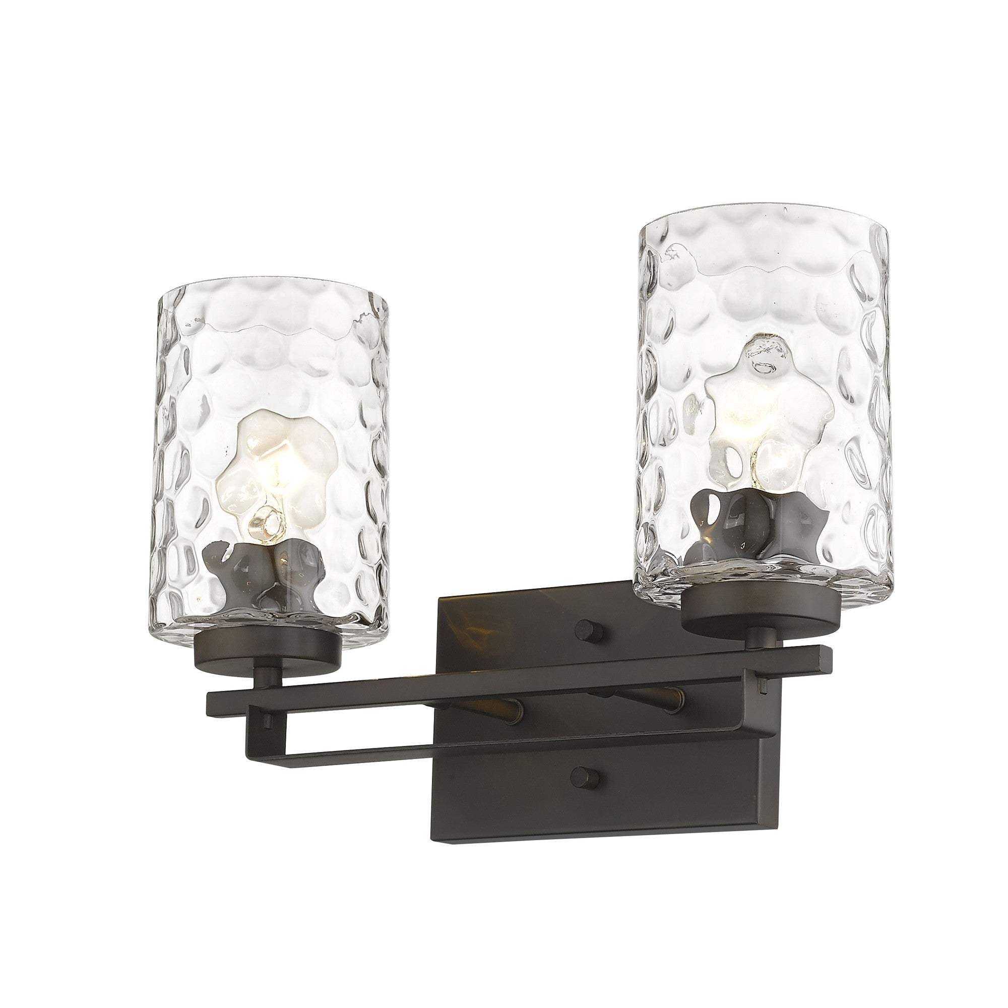Bronze Metal and Pebbled Glass Two Light Wall Sconce - Image 3