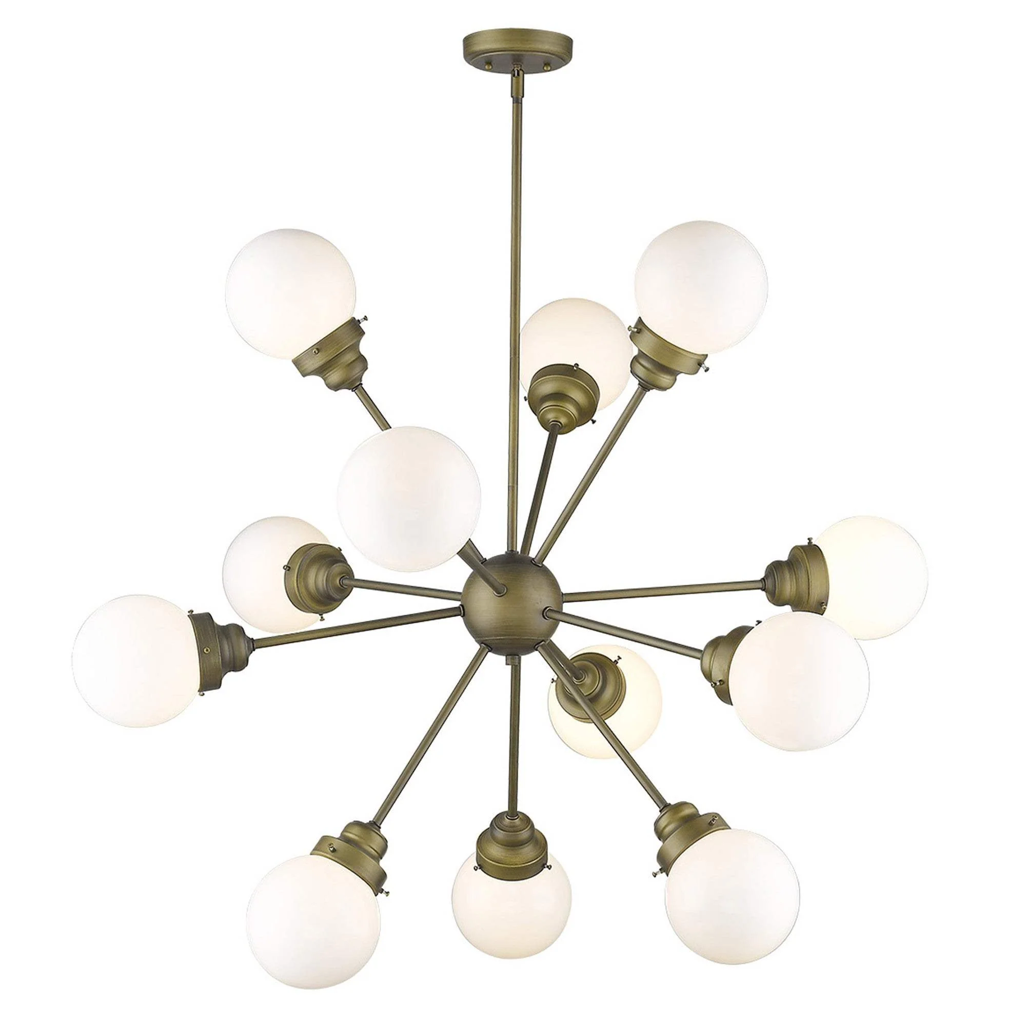 Bronze Sputnik Twelve Light Frosted Metal Dimmable Chandelier With Off White Shades - Image 3