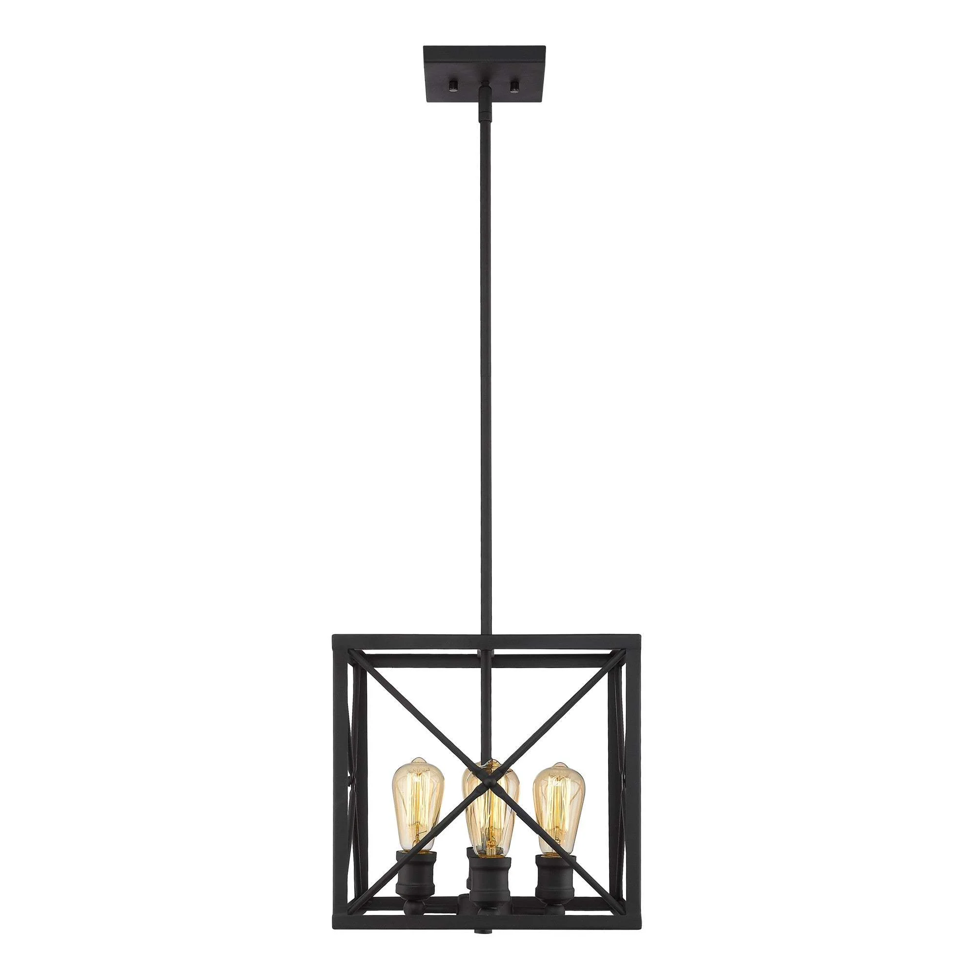 Brooklyn 4-Light Matte Black Pendant With Metal Framework Shade - Image 6