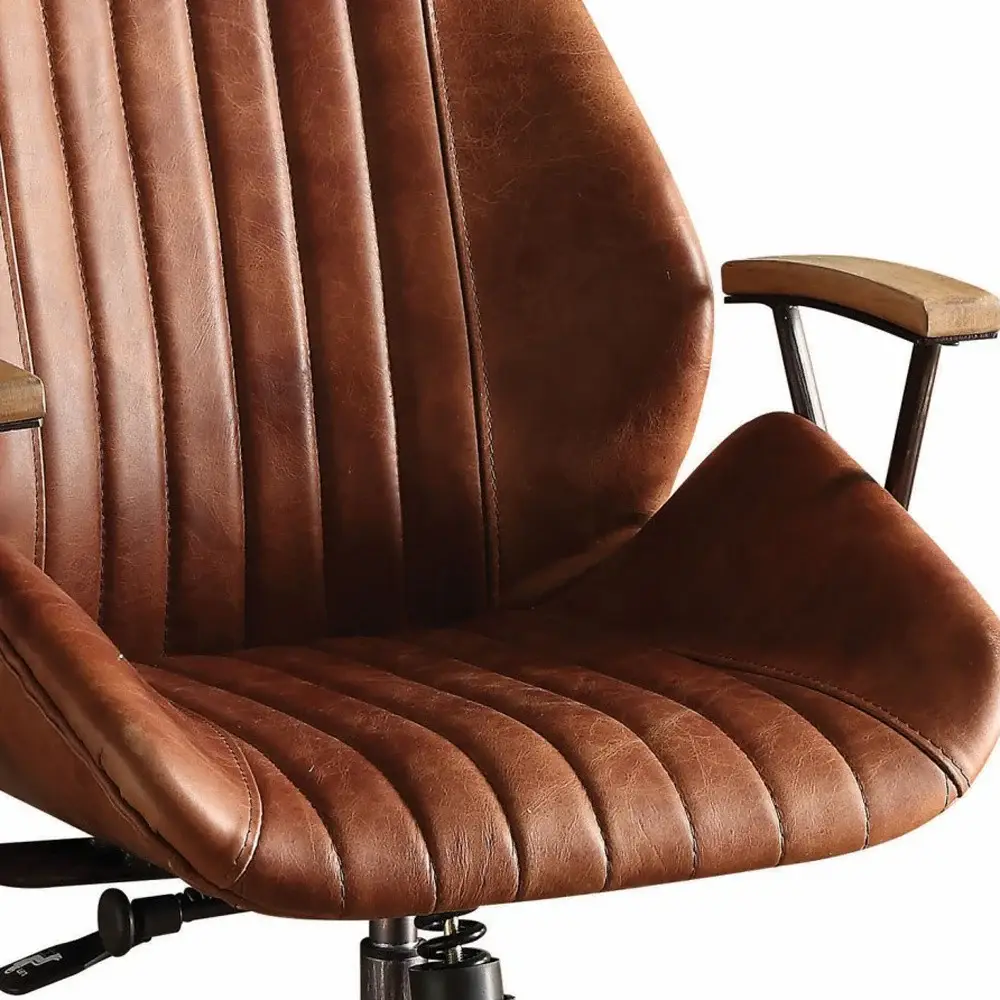 Brown Adjustable Swivel Leather Rolling Executive Office Chair - Image 3