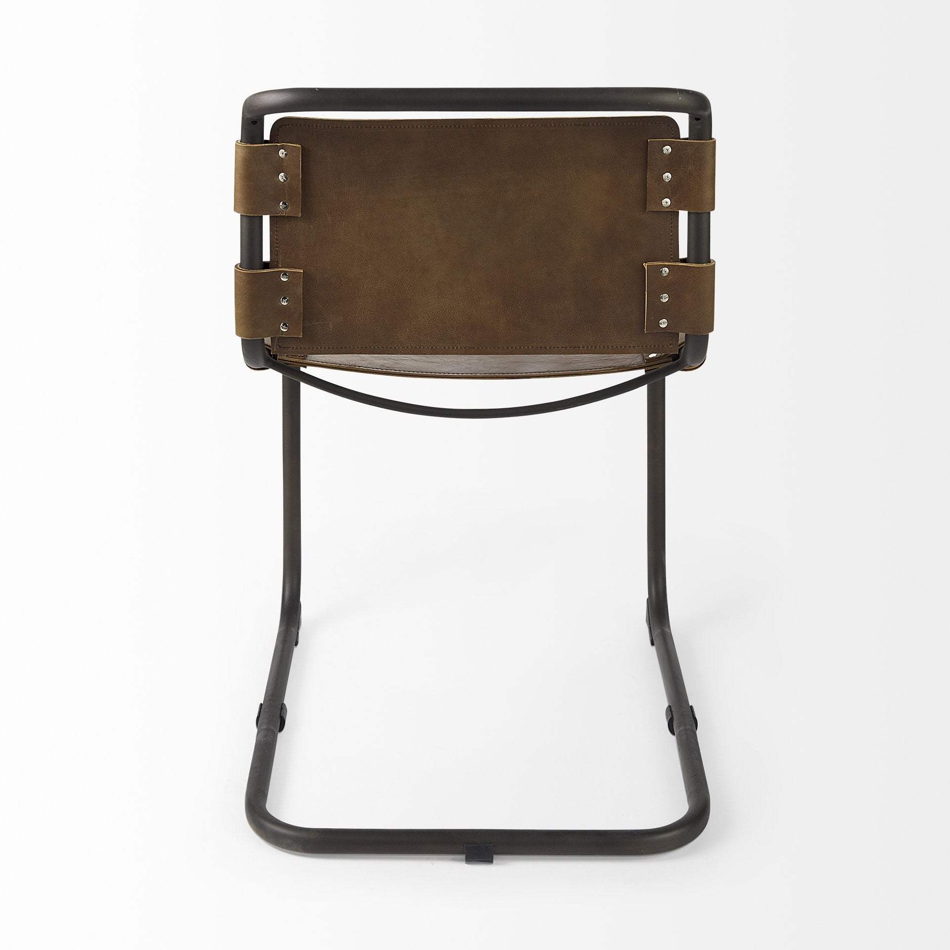 Brown And Black Leather Metal Open Back Dining Side Chair - Image 3