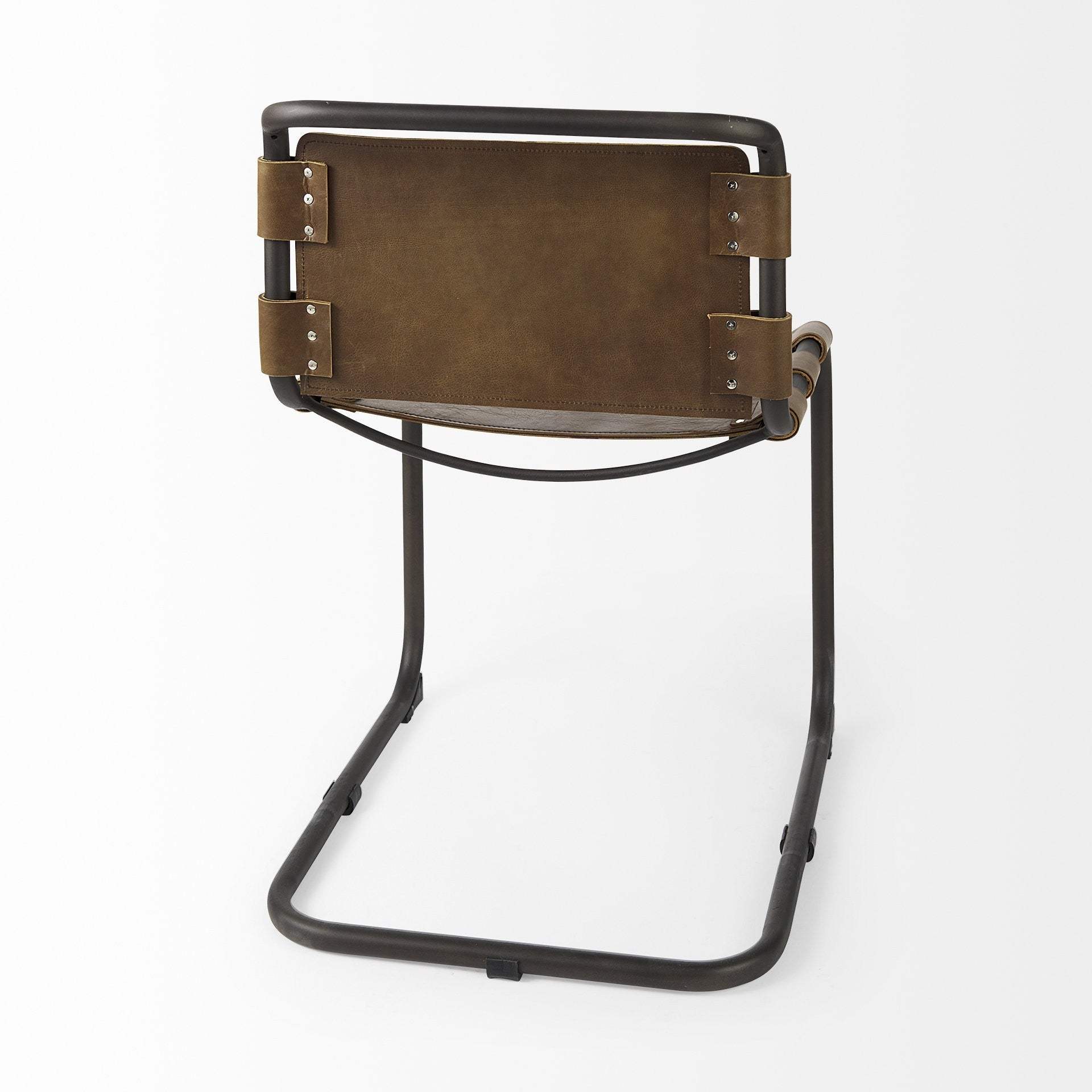 Brown And Black Leather Metal Open Back Dining Side Chair - Image 4